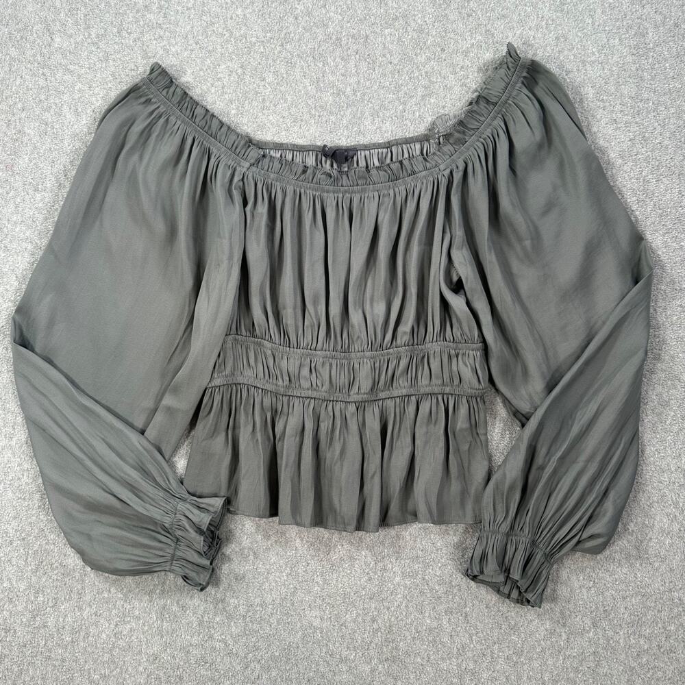 Grade & Gather Peasant Blouse Women's Small Green Long Sleeve Pleated Laganlook